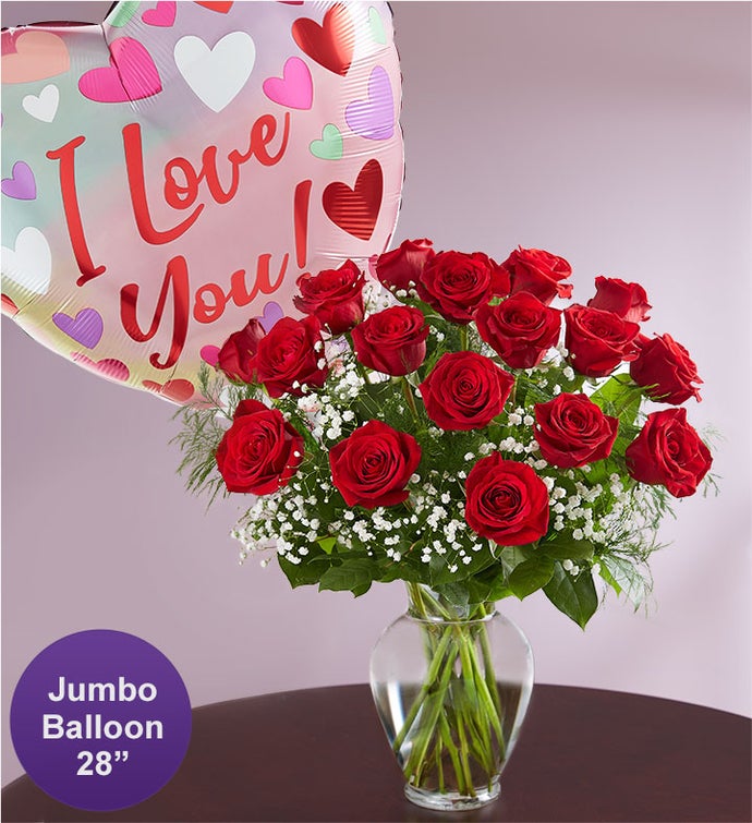 Rose Elegance™ Premium Roses with Jumbo Love Mylar